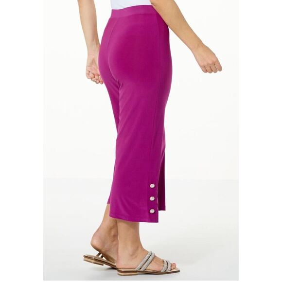 Curations x Debbie Denmon Pants Sz XS Pink Pull-On Knit Crop Flare‎ Stud Hem New - Picture 1 of 14